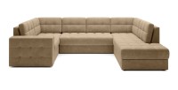 Canapé d’angle convertible MONTEZA marron clair 299 cm avec coffre et couchage 