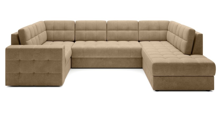 Canapé d’angle convertible MONTEZA marron clair 299 cm avec coffre et couchage 