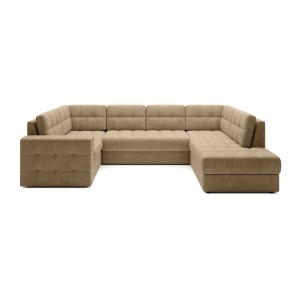 Canapé d’angle convertible MONTEZA marron clair 299 cm avec coffre et couchage 