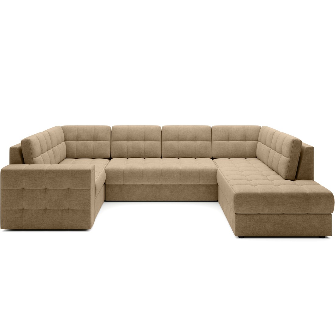 Canapé d’angle convertible MONTEZA marron clair 299 cm avec coffre et couchage 
