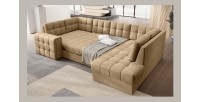 Canapé d’angle convertible MONTEZA marron clair 299 cm avec coffre et couchage 