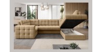 Canapé d’angle convertible MONTEZA marron clair 299 cm avec coffre et couchage 