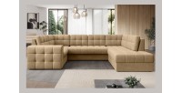 Canapé d’angle convertible MONTEZA marron clair 299 cm avec coffre et couchage 