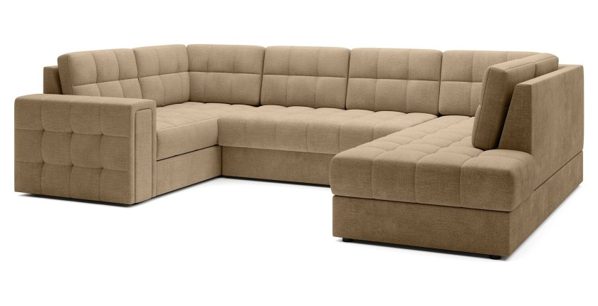 Canapé d’angle convertible MONTEZA marron clair 299 cm avec coffre et couchage 