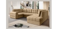 Canapé d’angle convertible MONTEZA marron clair 299 cm avec coffre et couchage 
