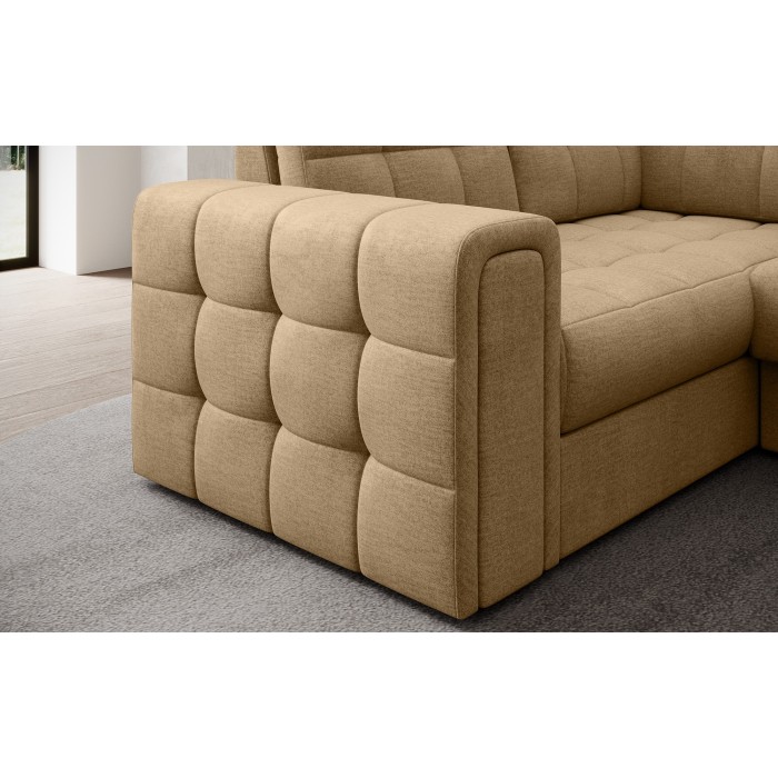 Canapé d’angle convertible MONTEZA marron clair 299 cm avec coffre et couchage 