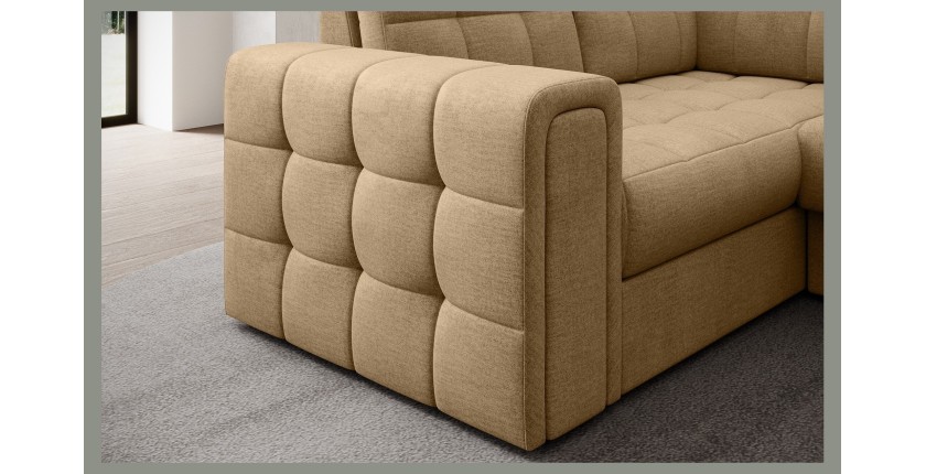 Canapé d’angle convertible MONTEZA marron clair 299 cm avec coffre et couchage 