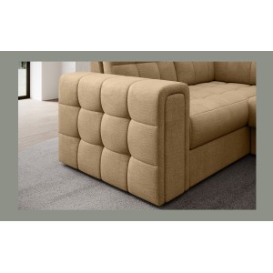 Canapé d’angle convertible MONTEZA marron clair 299 cm avec coffre et couchage 