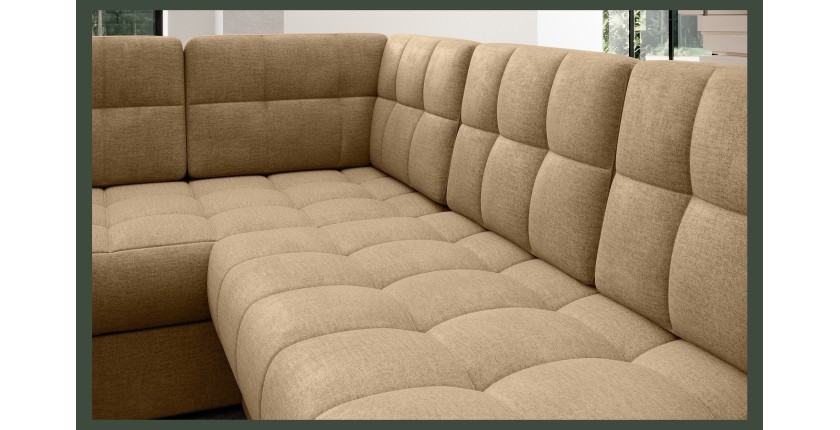 Canapé d’angle convertible MONTEZA marron clair 299 cm avec coffre et couchage 