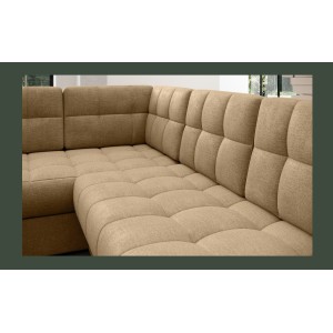 Canapé d’angle convertible MONTEZA marron clair 299 cm avec coffre et couchage 