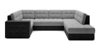 Canapé d’angle convertible MONTEZA noir et gris 299 cm avec coffre et couchage 