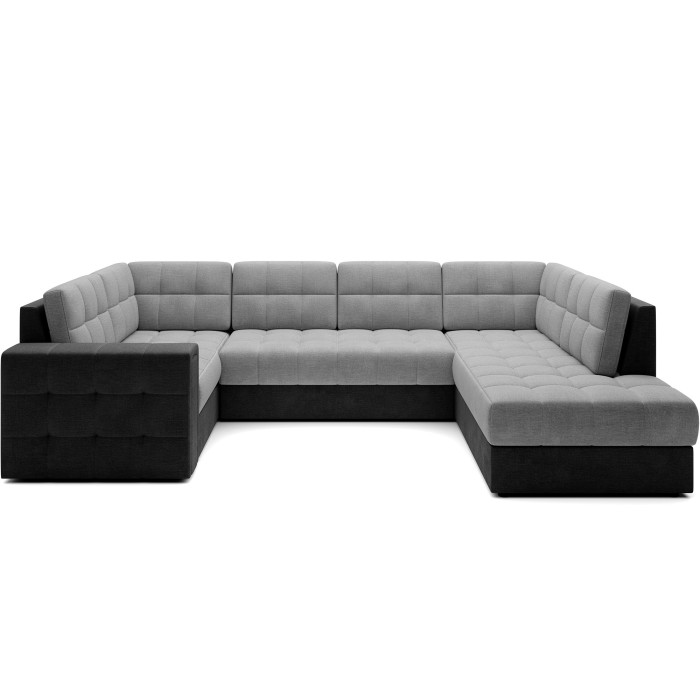 Canapé d’angle convertible MONTEZA noir et gris 299 cm avec coffre et couchage 