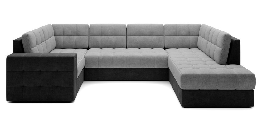 Canapé d’angle convertible MONTEZA noir et gris 299 cm avec coffre et couchage 