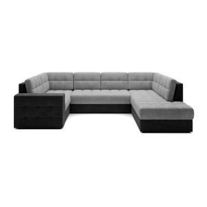 Canapé d’angle convertible MONTEZA noir et gris 299 cm avec coffre et couchage 