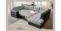Canapé d’angle convertible MONTEZA noir et gris 299 cm avec coffre et couchage 
