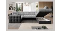 Canapé d’angle convertible MONTEZA noir et gris 299 cm avec coffre et couchage 