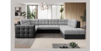 Canapé d’angle convertible MONTEZA noir et gris 299 cm avec coffre et couchage 
