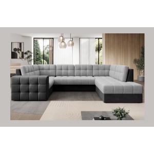 Canapé d’angle convertible MONTEZA noir et gris 299 cm avec coffre et couchage 