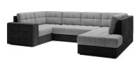 Canapé d’angle convertible MONTEZA noir et gris 299 cm avec coffre et couchage 