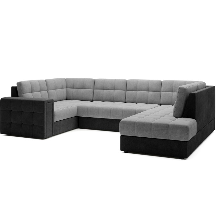 Canapé d’angle convertible MONTEZA noir et gris 299 cm avec coffre et couchage 
