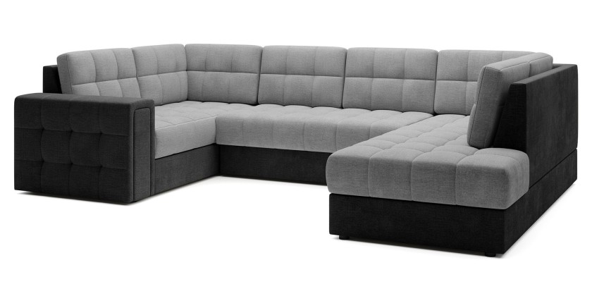 Canapé d’angle convertible MONTEZA noir et gris 299 cm avec coffre et couchage 