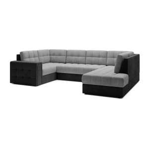 Canapé d’angle convertible MONTEZA noir et gris 299 cm avec coffre et couchage 