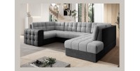 Canapé d’angle convertible MONTEZA noir et gris 299 cm avec coffre et couchage 