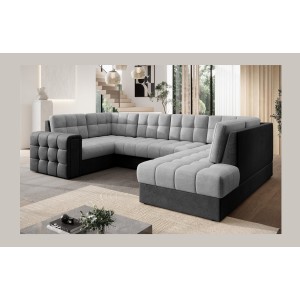 Canapé d’angle convertible MONTEZA noir et gris 299 cm avec coffre et couchage 
