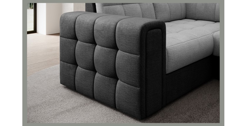 Canapé d’angle convertible MONTEZA noir et gris 299 cm avec coffre et couchage 