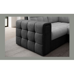 Canapé d’angle convertible MONTEZA noir et gris 299 cm avec coffre et couchage 