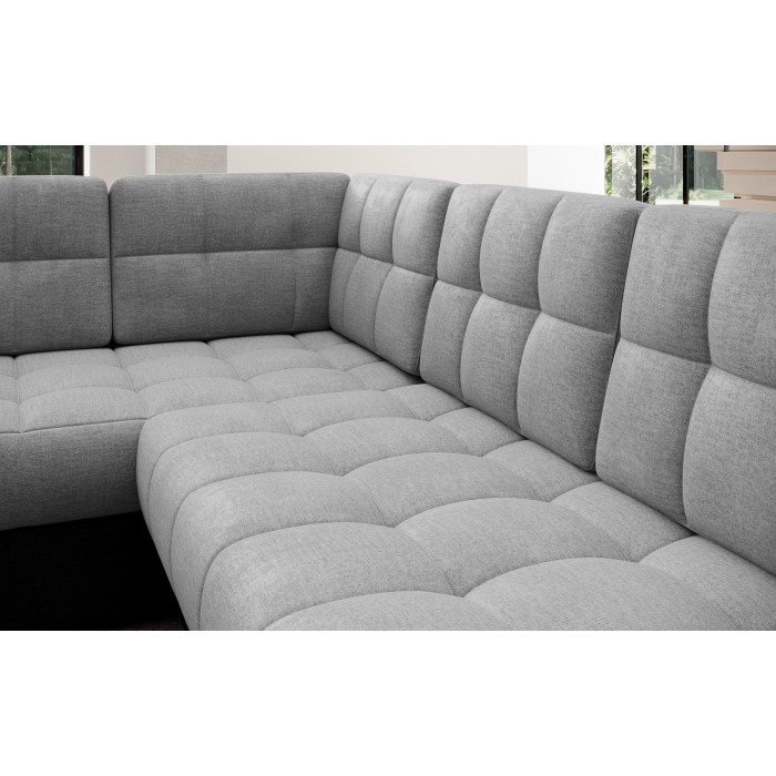Canapé d’angle convertible MONTEZA noir et gris 299 cm avec coffre et couchage 