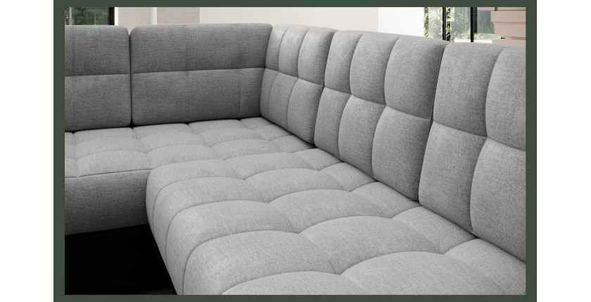 Canapé d’angle convertible MONTEZA noir et gris 299 cm avec coffre et couchage 