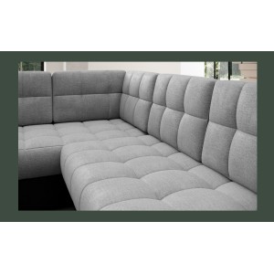Canapé d’angle convertible MONTEZA noir et gris 299 cm avec coffre et couchage 