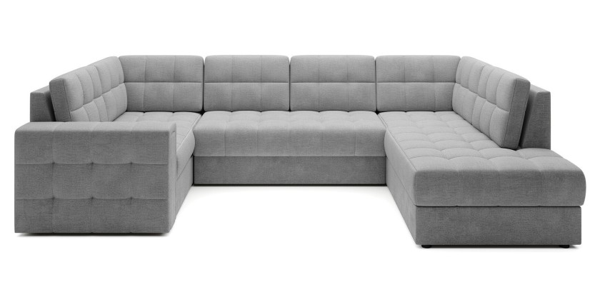 Canapé d’angle convertible MONTEZA gris 299 cm avec coffre et couchage 