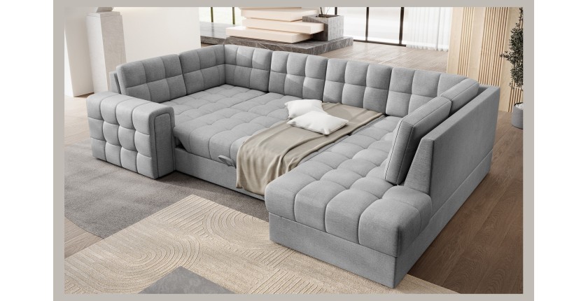 Canapé d’angle convertible MONTEZA gris 299 cm avec coffre et couchage 