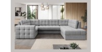 Canapé d’angle convertible MONTEZA gris 299 cm avec coffre et couchage 
