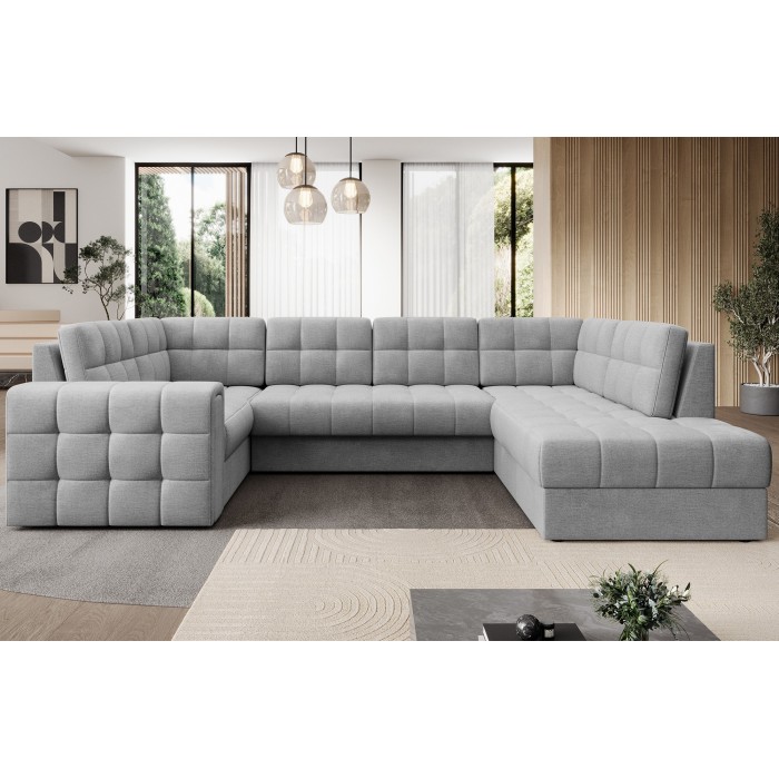 Canapé d’angle convertible MONTEZA gris 299 cm avec coffre et couchage 