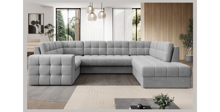Canapé d’angle convertible MONTEZA gris 299 cm avec coffre et couchage 
