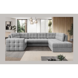 Canapé d’angle convertible MONTEZA gris 299 cm avec coffre et couchage 