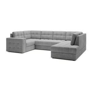Canapé d’angle convertible MONTEZA gris 299 cm avec coffre et couchage 
