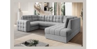 Canapé d’angle convertible MONTEZA gris 299 cm avec coffre et couchage 