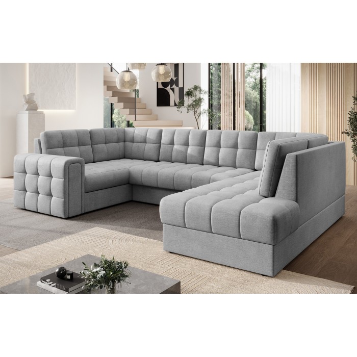 Canapé d’angle convertible MONTEZA gris 299 cm avec coffre et couchage 