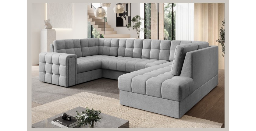 Canapé d’angle convertible MONTEZA gris 299 cm avec coffre et couchage 