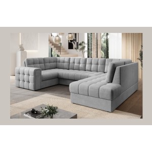 Canapé d’angle convertible MONTEZA gris 299 cm avec coffre et couchage 