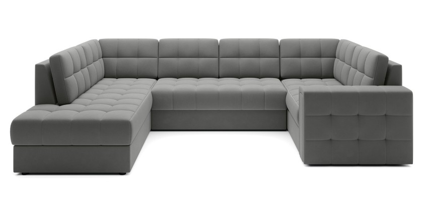 Canapé d’angle convertible MONTEZA gris gauche 299 cm avec coffre et couchage 
