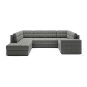 Canapé d’angle convertible MONTEZA gris gauche 299 cm avec coffre et couchage 