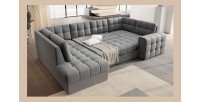 Canapé d’angle convertible MONTEZA gris gauche 299 cm avec coffre et couchage 