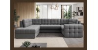 Canapé d’angle convertible MONTEZA gris gauche 299 cm avec coffre et couchage 