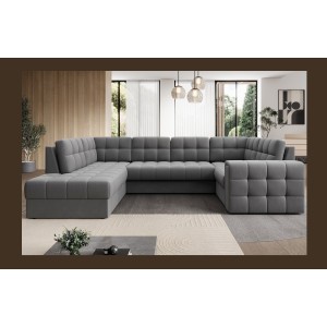 Canapé d’angle convertible MONTEZA gris gauche 299 cm avec coffre et couchage 