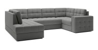 Canapé d’angle convertible MONTEZA gris gauche 299 cm avec coffre et couchage 